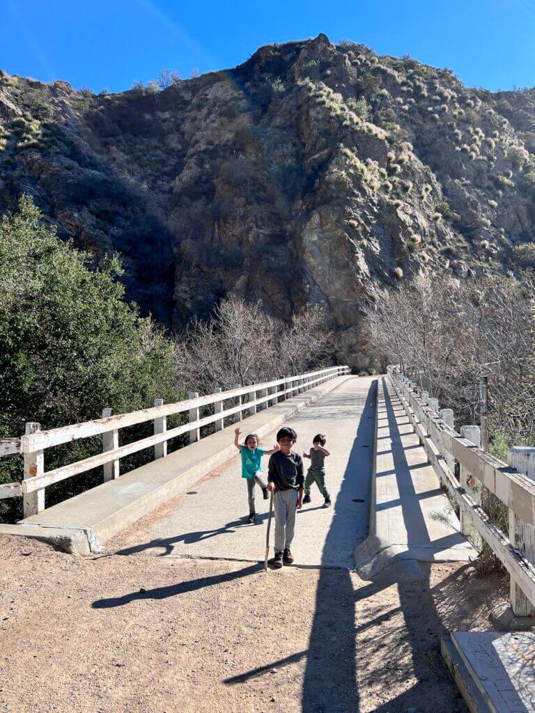 Kids crossing bridge